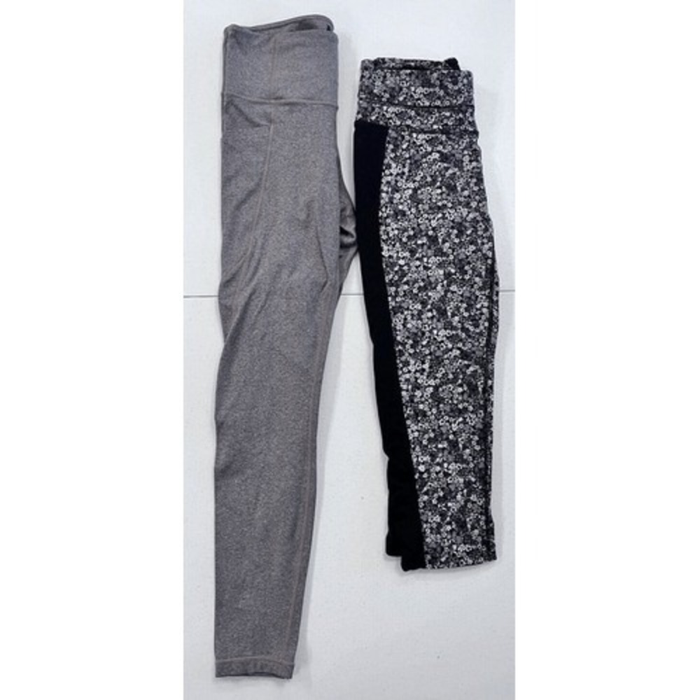 Athleta Leggings Lot 2 Size Small Grey Heathered Pockets Floral Cropped Yoga Gym